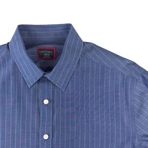 UNTUCKit Mens Medium Blue White Pinstripe‎ Wrinkle Free Cotton Button Down Shirt